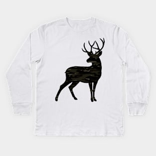 Dark camouflage pattern Mosaik Style deer Kids Long Sleeve T-Shirt